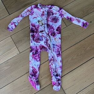 Posh Peanut Footie Ruffled Zipper One Piece - Pink Rose; 3-6 months
